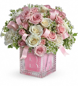 Baby's First Block by Teleflora - Pink in Kentwood LA, Glenda's Flowers & Gifts, LLC